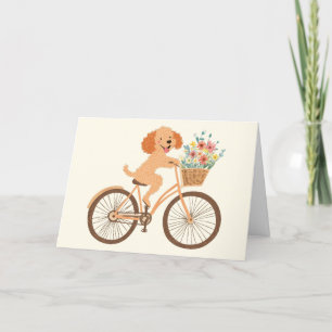 Thank You Goldendoodle Dog Biking Spring Flowers Card