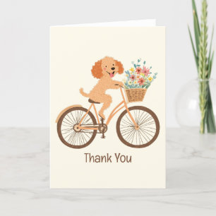 Thank You Goldendoodle Dog Biking Spring Flowers Card