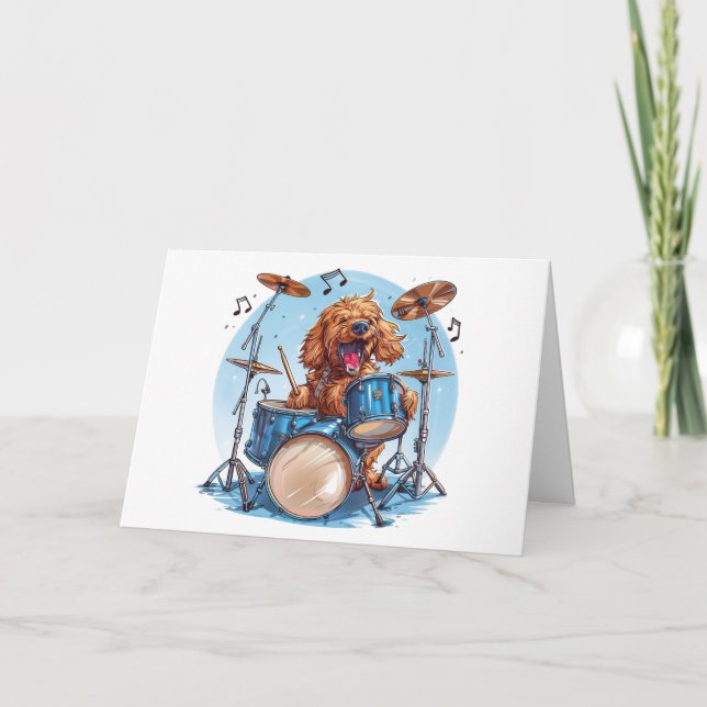 Thank You Goldendoodle Dog Playing Drums Card (Front)
