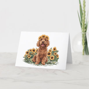 Thank You Goldendoodle Dog Sunflower Crown Card