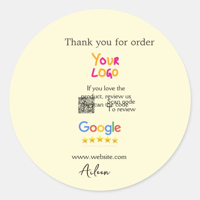 Thank you Google review scan QR business Classic Round Sticker (Front)