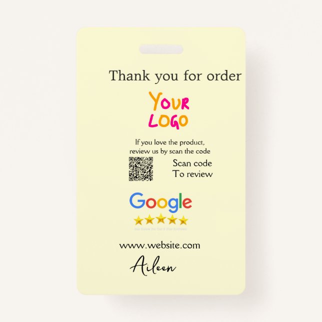 Thank you Google review scan QR business ID Badge (Front)