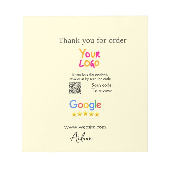 Thank you Google review scan QR business Notepad (Front)