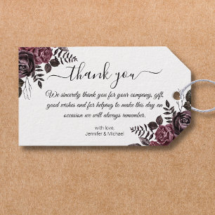 thank you gothic floral wedding modern chic gift tags