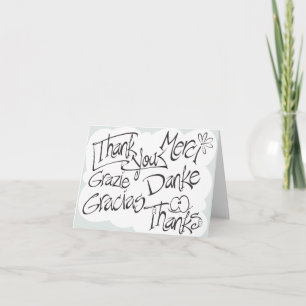 Thank You, Gracias, Merci, Thanks, Black & White Thank You Card