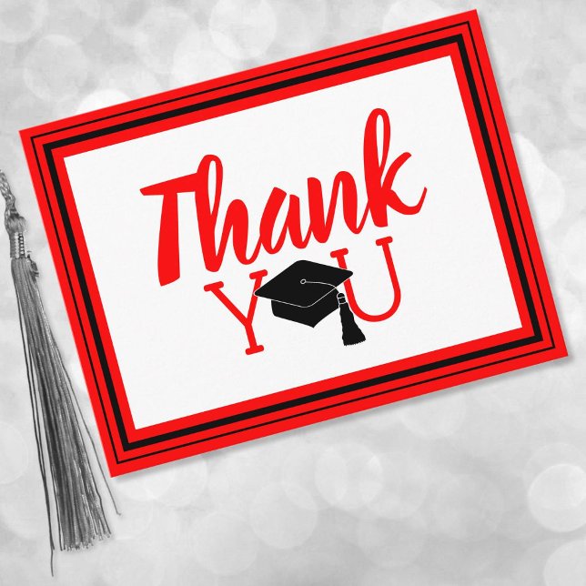 Thank You Grad Cap Red and Black Postcard (Creator Uploaded)