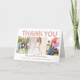 Thank You Graduate Rose Gold 3 Photo Graduation Card