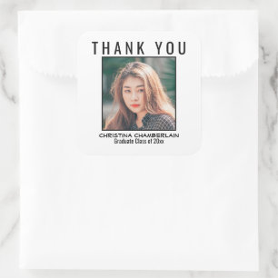 Thank You Graduation Black Custom Square Photo Square Sticker