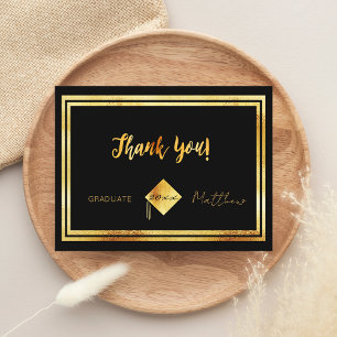 Thank you graduation black gold postcard