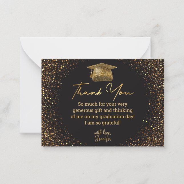 thank you graduation black golden glitters luxury card (Front)