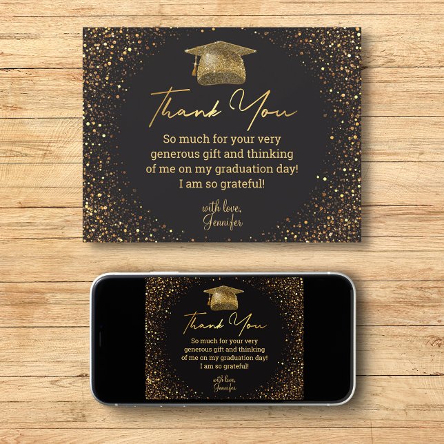 thank you graduation black golden glitters sparkle card (Creator Uploaded)