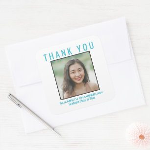 Thank You Graduation Black Pastel Blue Custom Name Square Sticker
