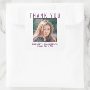 Thank You Graduation Black Plum Purple Custom Square Sticker