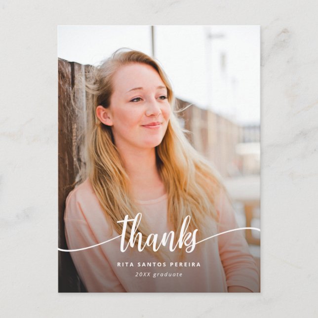 Thank You Graduation Modern Photo Graduate Thanks Postcard (Front)