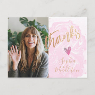 Thank You Graduation Modern Pink Photo Gold Postcard