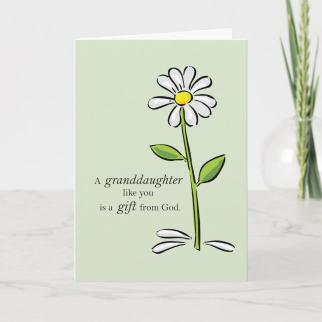 Thank You Granddaughter, Religious Green Daisy Flo Card (Front)