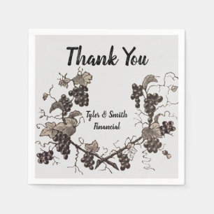 Thank You Grape Vines Vintage Sketch Wine Tasting Napkin