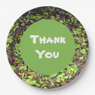 Thank You Green Brown Autumn Leaves Appreciation Paper Plate