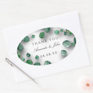 Thank You Green Eucalyptus Woodland Wedding Favour Oval Sticker