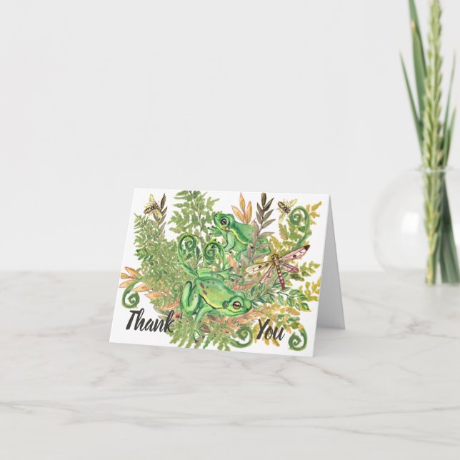 Thank You Green Frog Fern Nature Garden Watercolor Card (Front)