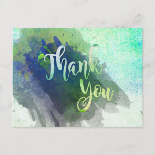 Thank You Green Lime Watercolor Glitter Postcard