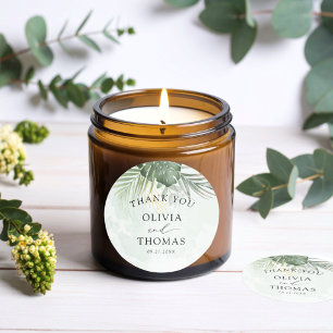 Thank You Green Tropical Wedding Favor Classic Round Sticker