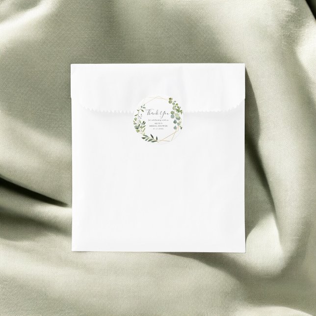 Thank You Greenery Leaves Bridal Shower Classic Round Sticker (Creator Uploaded)