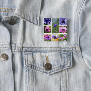 Thank You Greeting Pink and Purple Anemone Photo 15 Cm Square Badge
