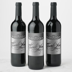 Thank You Greetings Gift Present Red White Rose Wine Label