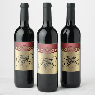 Thank You Greetings Gift Present Red White Rose Wine Label