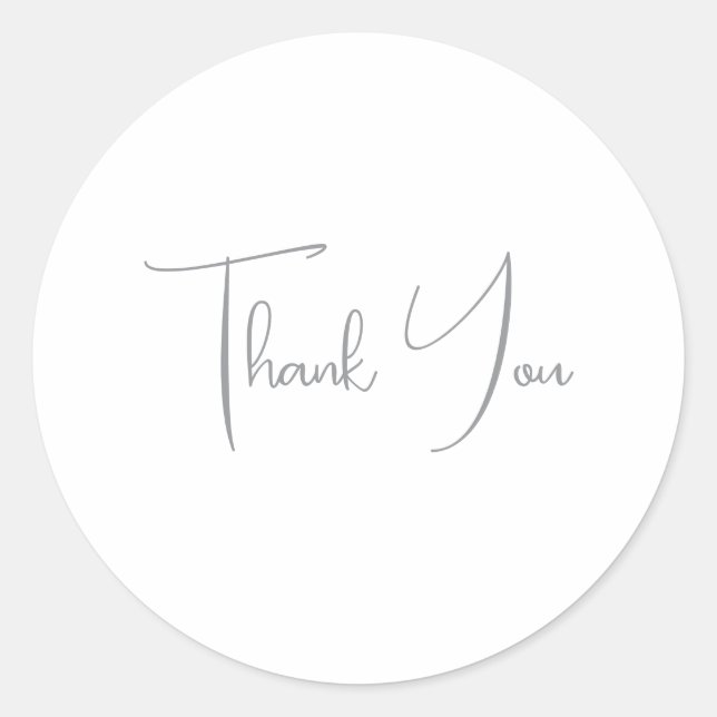 Thank You Grey Handwritten Classical Chic White Classic Round Sticker (Front)