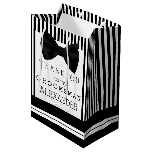 Thank You Groomsman Personalised With Bow Tie Medium Gift Bag (Front Angled)