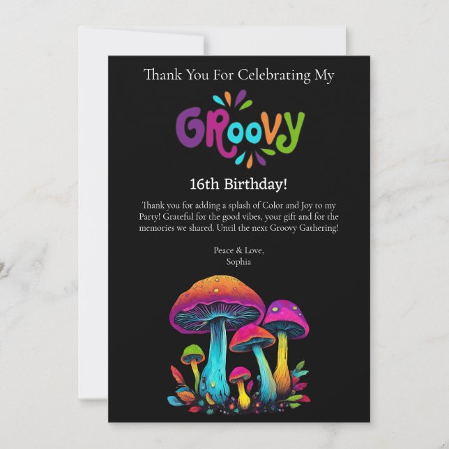 Thank You-Groovy Psychedelic Colourful Mushrooms- Invitation (Front)