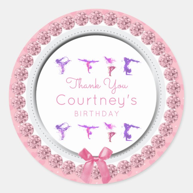 Thank You Gymnastics Birthday Party Favour Tumblin Classic Round Sticker (Front)