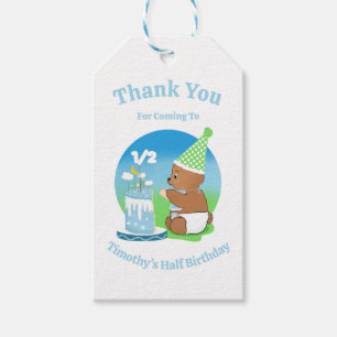 Thank You Half Birthday Baby Bear with Cake Gift Tags