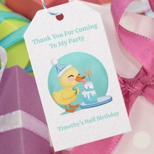 Thank You Half Birthday Baby Duck with Cake Party Gift Tags