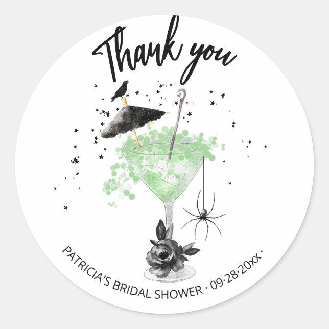 Thank You Halloween Cocktail Bridal Shower Classic Round Sticker (Front)
