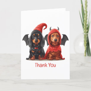 Thank You Halloween Dachshund Dogs Devil Bat Card