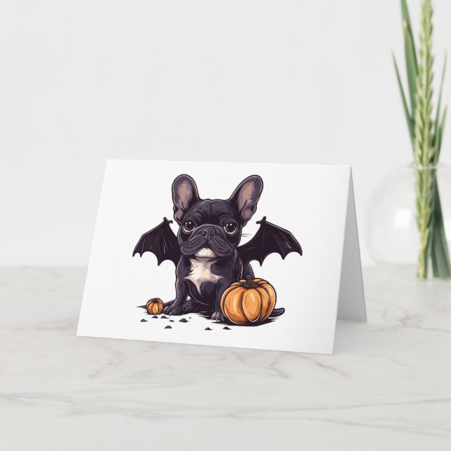 Thank You Halloween French Bulldog Bat Pumpkins Card (Front)