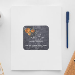 Thank You Halloween Wedding Orange Rose Square Sticker