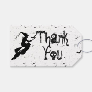 Thank You Halloween Witch Silhouette Black/White Gift Tags