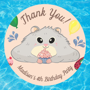 Thank You Hamster Bday Pool Party  Classic Round Sticker