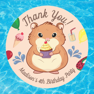 Thank You Hamster Birthday Pool Party Classic Round Sticker