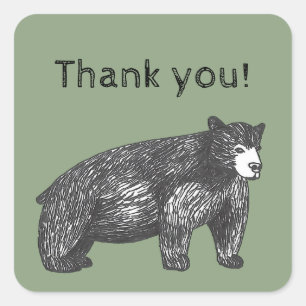 Thank You Hand-drawn Artistic Black Bear Square Sticker