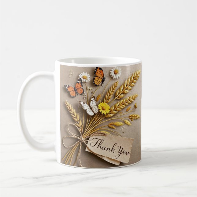 Thank you Hand drawn wildflowers, wheat stalks Coffee Mug (Left)