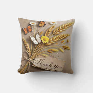 Thank you Hand drawn wildflowers, wheat stalks Cushion