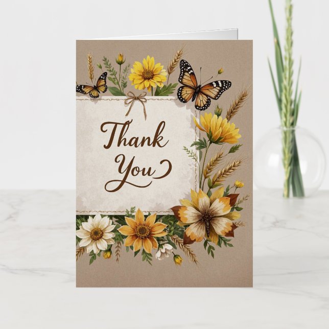 Thank you Hand drawn wildflowers, wheat stalks Foil Greeting Card (Front)
