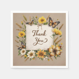 Thank you Hand drawn wildflowers, wheat stalks Napkin
