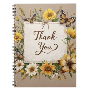Thank you Hand drawn wildflowers, wheat stalks Notebook