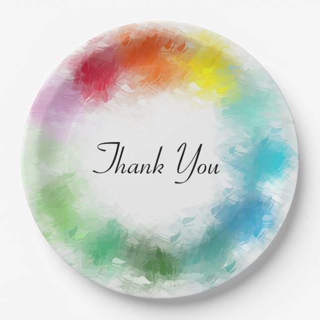 Thank You Hand Script Colourful Template Modern Paper Plate (Front)